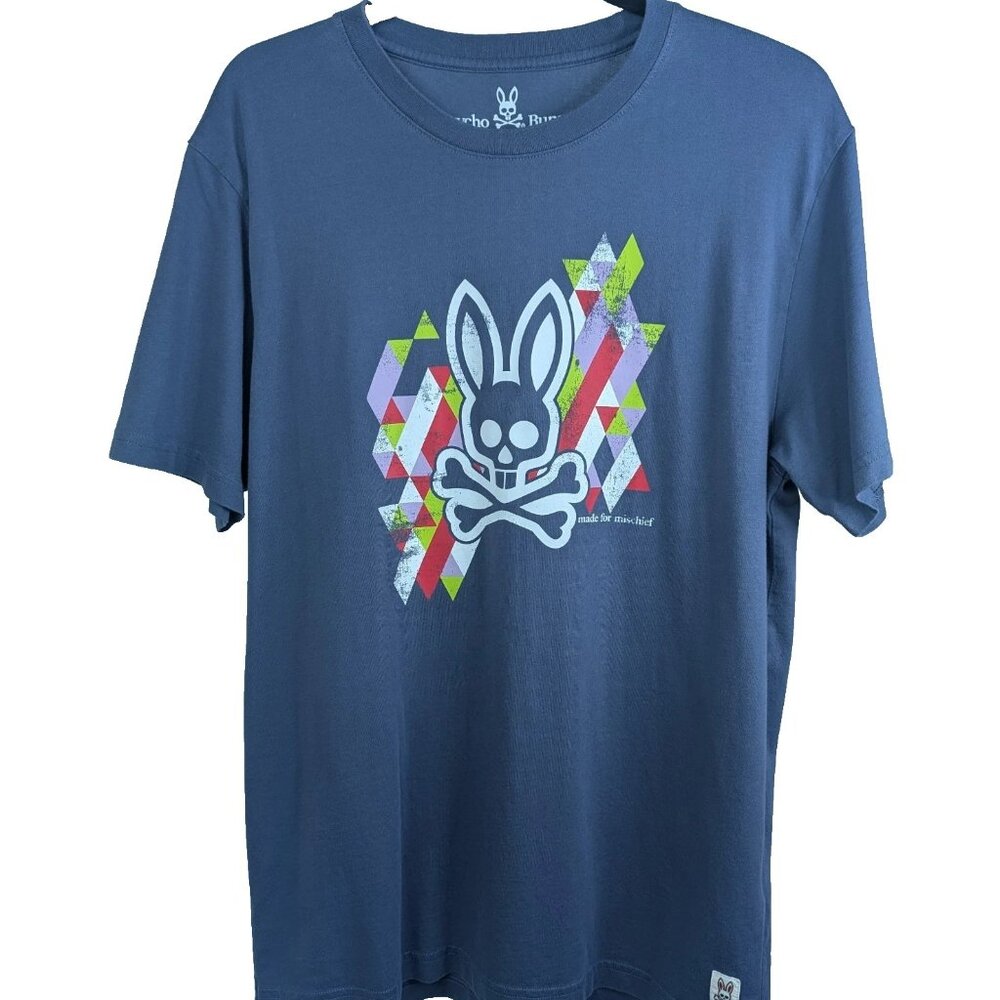 Psycho Bunny “Made for Mischief” Graphic Tee Blue Men’s Large 100% Pima Cotton